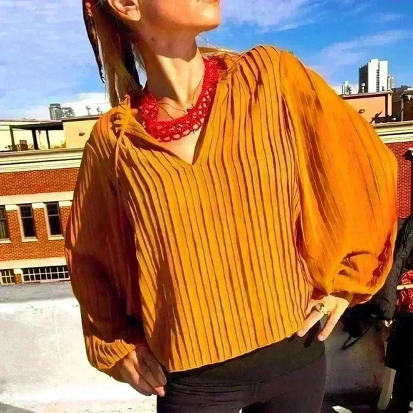 NWT💕FRAME Pleated Tie-Front Top Size XS gold rust size XS & SM $388 - Picture 2 of 9